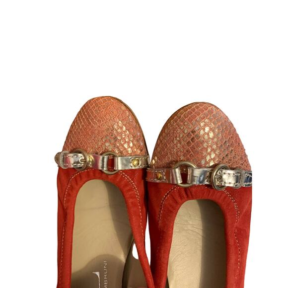 Attilio Giusti Leombrum Vero Cuoio Size 38 Made in Italy Red/Gold Ballet Flat - Picture 2 of 10